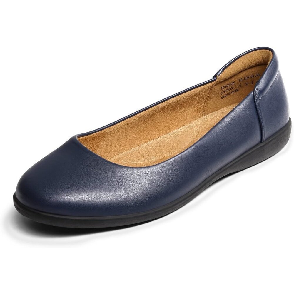 Dream Pairs Women's Navy Faux Leather Round Toe Slip-on Ballet Flats Shoes